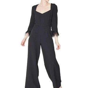 Feather Trim Jumpsuit (Color: Black)